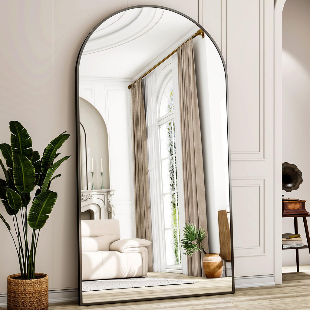 Oversized Full-Body Mirror, 77" x 38" Arched Full-Length Mirror, Black Metal Frame, Floor Mirror, Living/Dressing