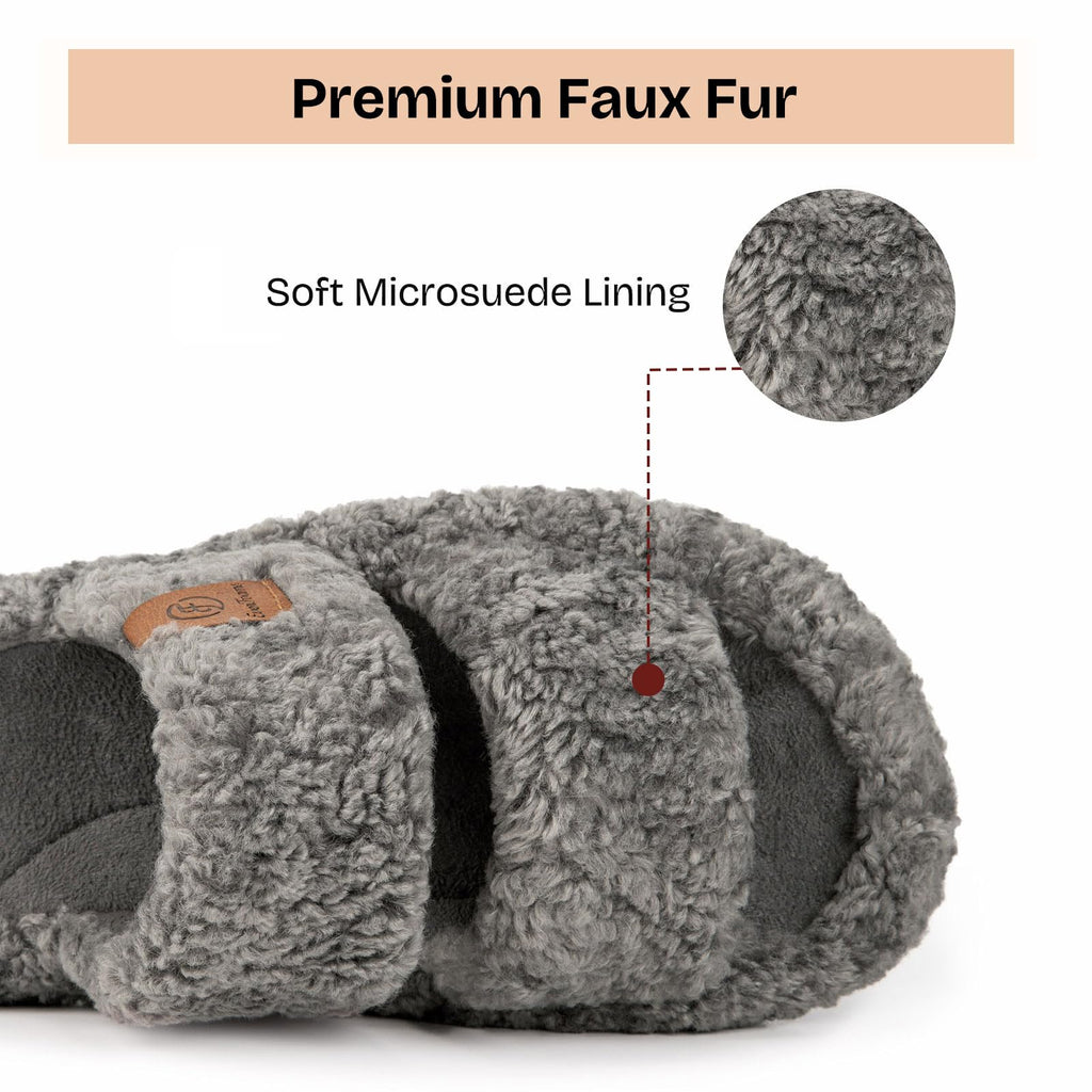 Womens Fuzzy Open-toe Slippers Indoor Cool Gray, 7-8 US