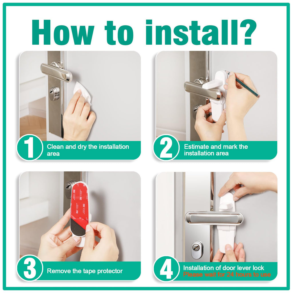 Child Proof Door Lever Lock,ABS with 3M Adhesive Backing,4 Pack