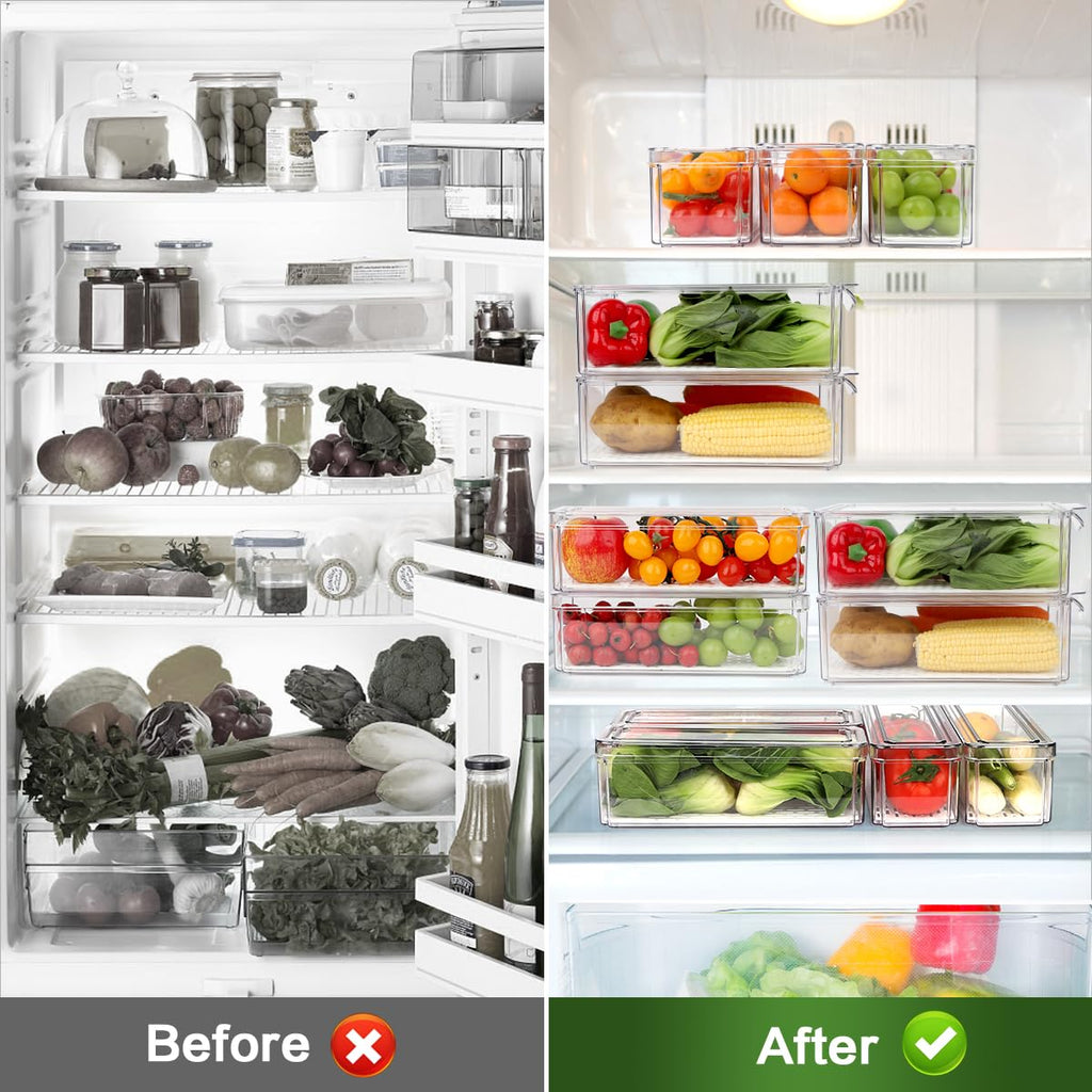 6 Pack Fridge Organizer Bins with Lids, Stackable Clear Storage