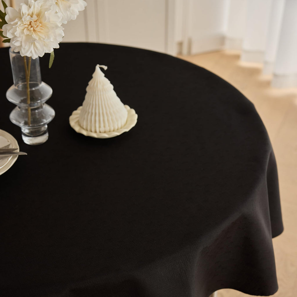 Waterproof Linen Texture Table Cloth for Round Dining Table, Decorative Fabric Anti-Scratch Table Cover for Indoor