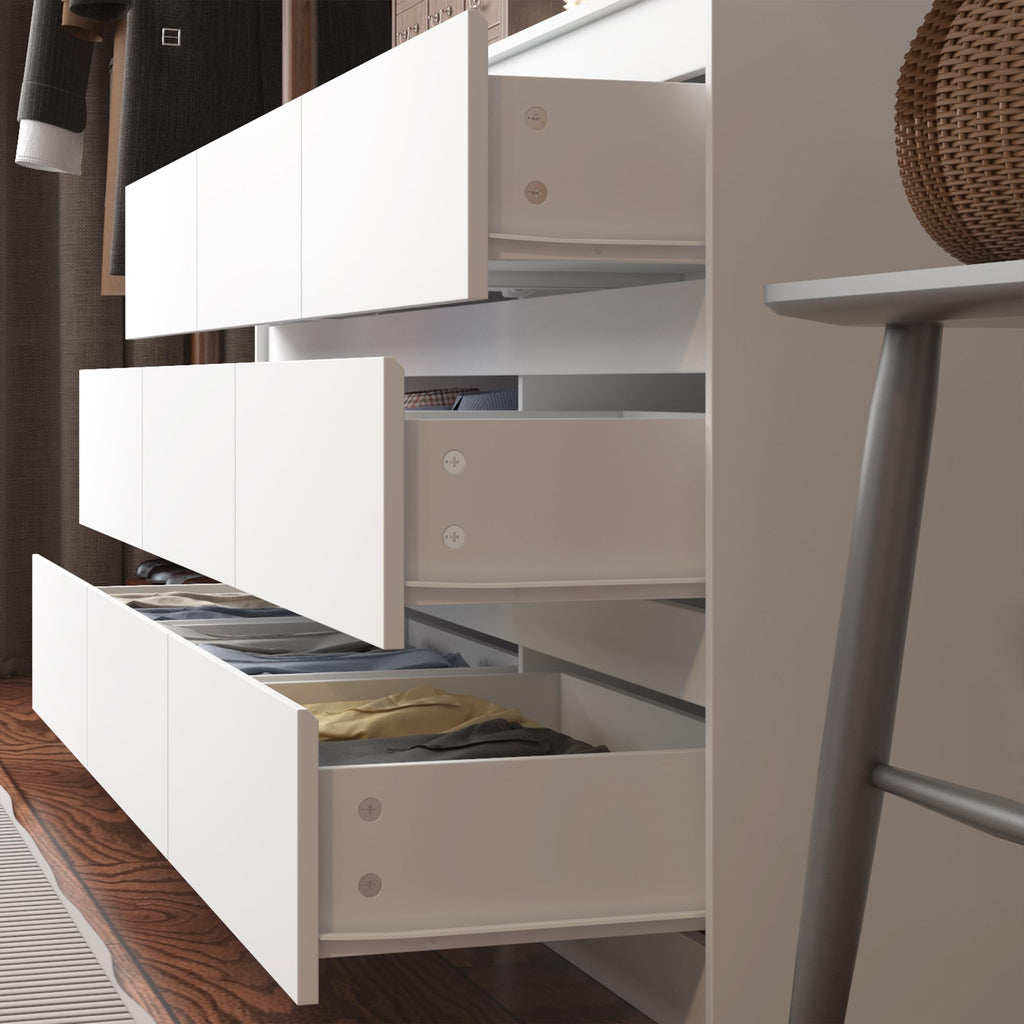 9 Drawer with Deep Drawers, Large Floor Wood Dressers & Chest of Drawers Handle Free, Modern White Long Dressers for