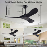 42 Inch Solid Wood Ceiling Fan with Remote,Black Ceiling Fan no Light,6 Speeds,Noiseless,Reversible DC Motor,Modern Ceiling Fans without Lights for Outdoor Indoor Bedroom Farmhouse,Patios A101-B0CG69D1ZZ