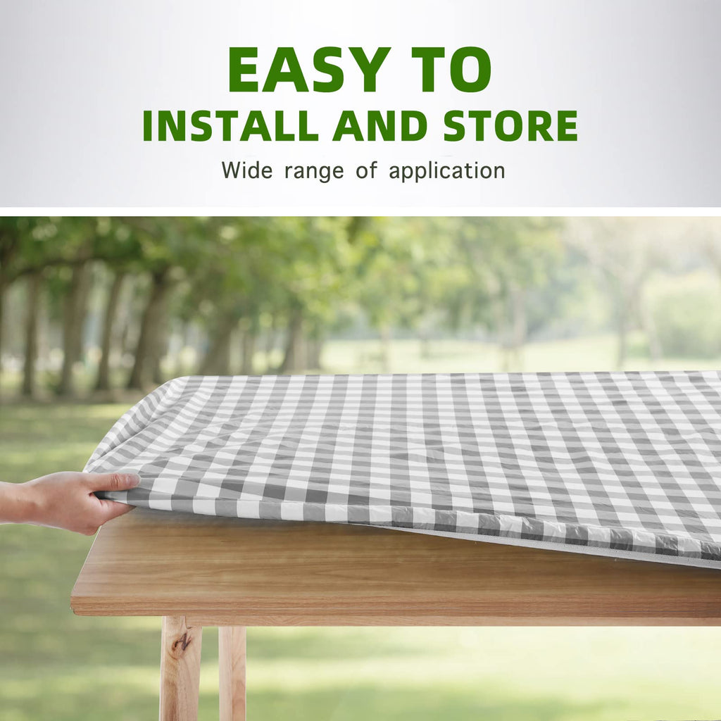 Picnic Table Cover with Bench Covers Fitted Table Clothes for 8 Foot Rectangle Tables Vinyl Flannel Backing with