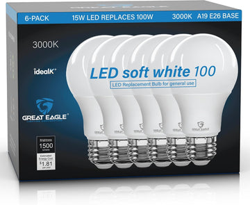 Eagle Lighting LED Light Bulbs 100 Watt Equivalent, Soft White 3000K, A19 E26 Bulb 1500 Lumens Non-Dimmable Bedroom