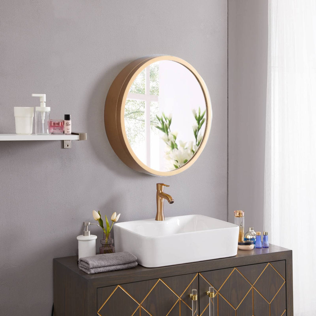Medicine Cabinet Bathroom Space Saver Storage Round Cabinets with Mirror Surface Wall Mounted Solid Wood Circular