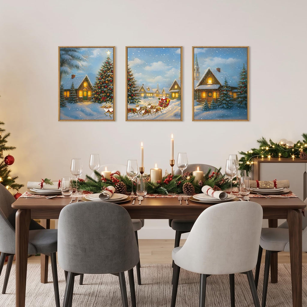 Christmas Wall Art Framed Santa Claus Wall Art Decor Santa Winter Wall Painting Bedroom Dining Room 12x16 Inches Set