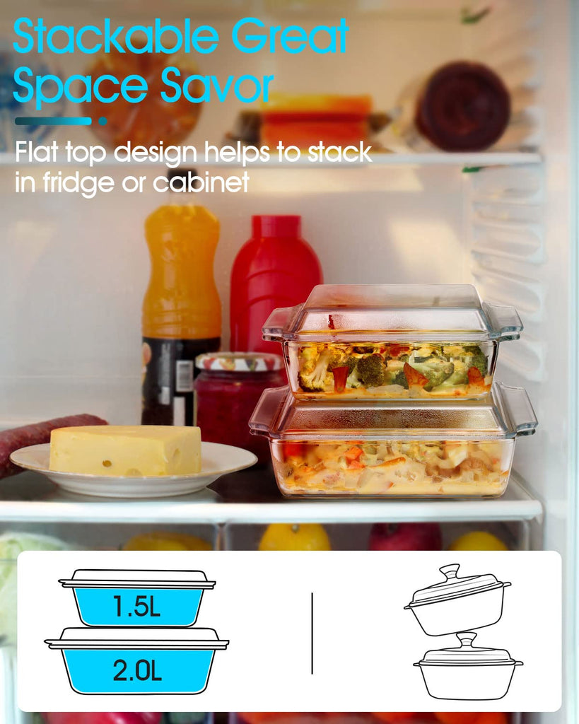 6x6 Inches Square Glass Casserole Dish With Glass Lid - Microwave Safe Bakeware for Cooking