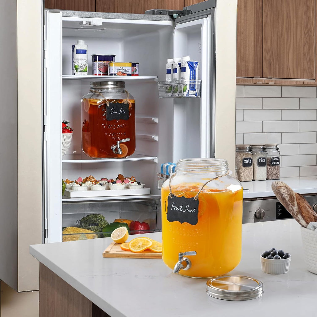 2 Gallon , 18/8 Stainless Steel Spigot and Lid - for Parties - Mason Jar Drink Dispensers with Lids - Laundry