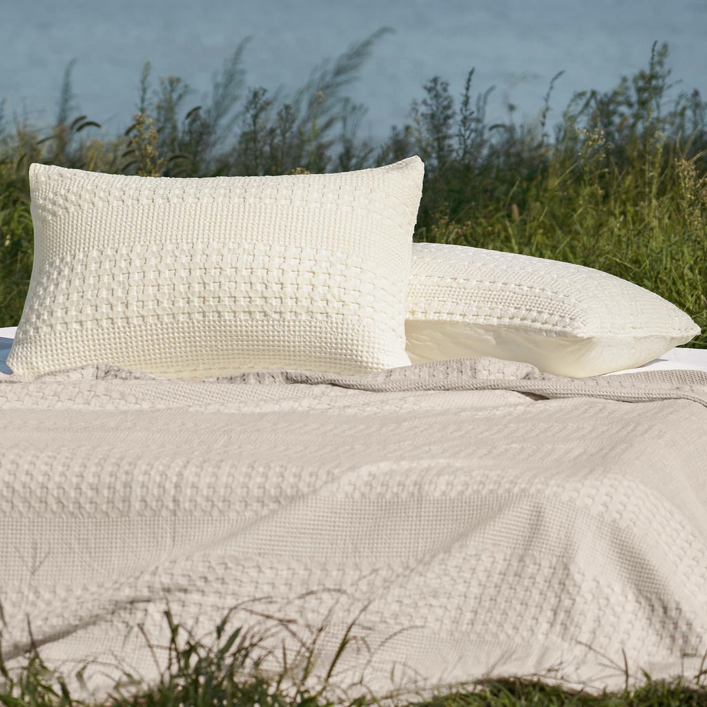 Cotton Waffle Pillow Shams Standard Size 20" x 26", Ivory, No Insert