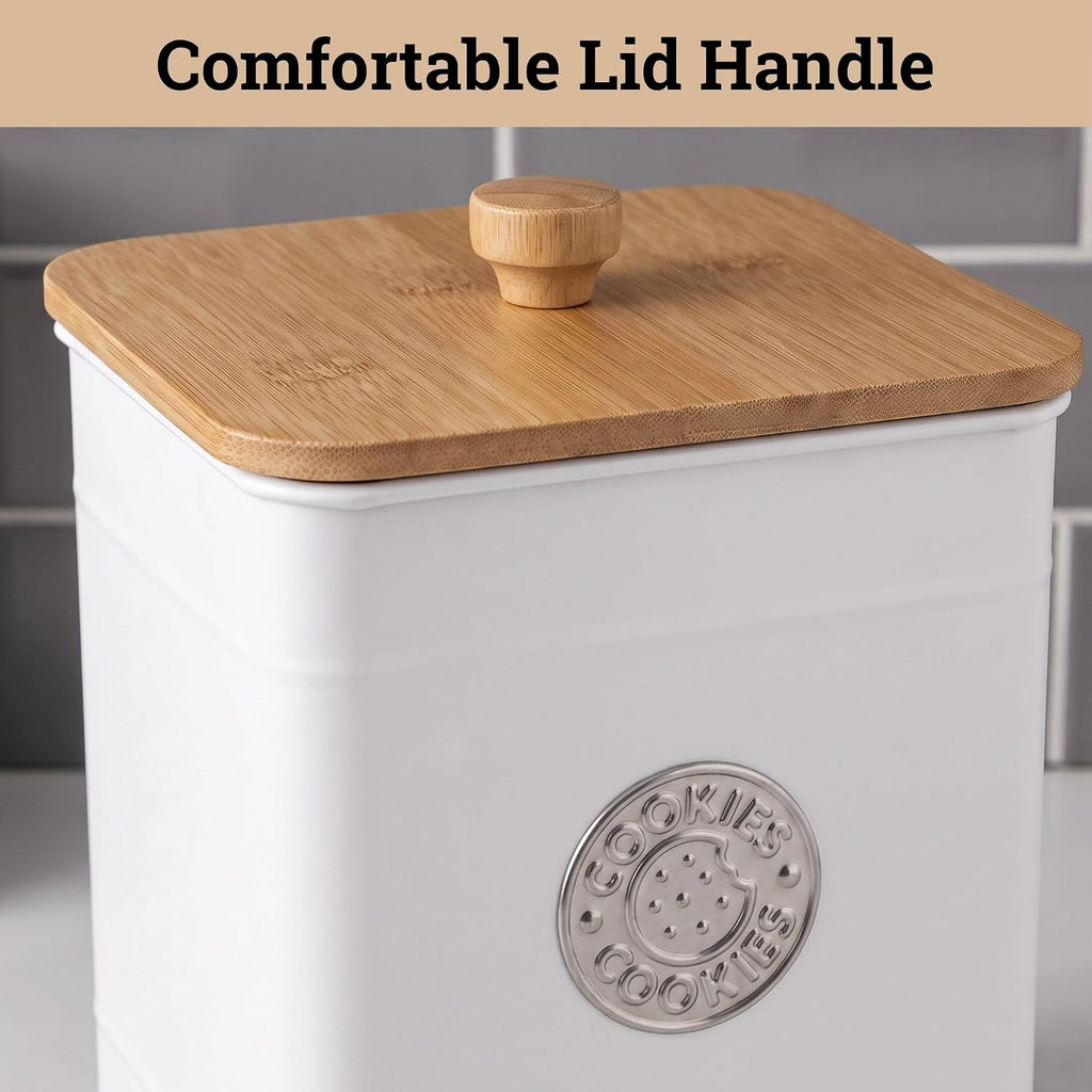 Cookie Jar with Airtight Bamboo Lid, 6"D x 8"H, 1 Gallon Iron Cookie Tin