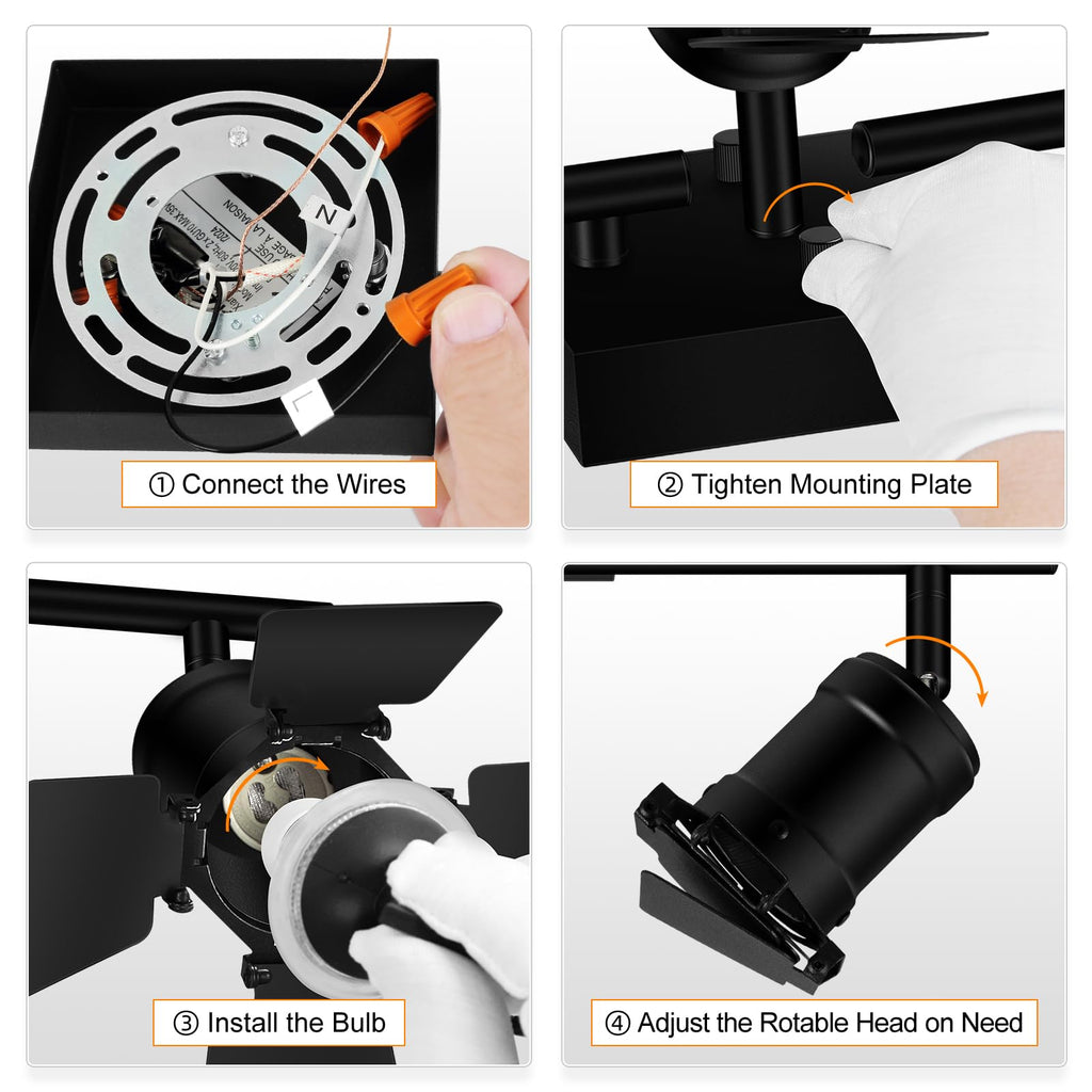 3 Light Track Lighting Fixtures Ceiling, Black Track Lighting with Upgrade Lamp Heads, 3 Way Track Lights Ceiling