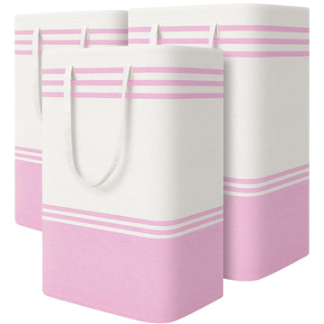 3-Pack Laundry Basket, Laundry Hamper, Pink-88L