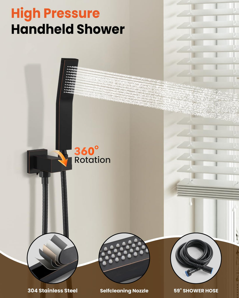 Shower Faucet Set with Handheld Spray Oil Rubbed Bronze,12'' Head