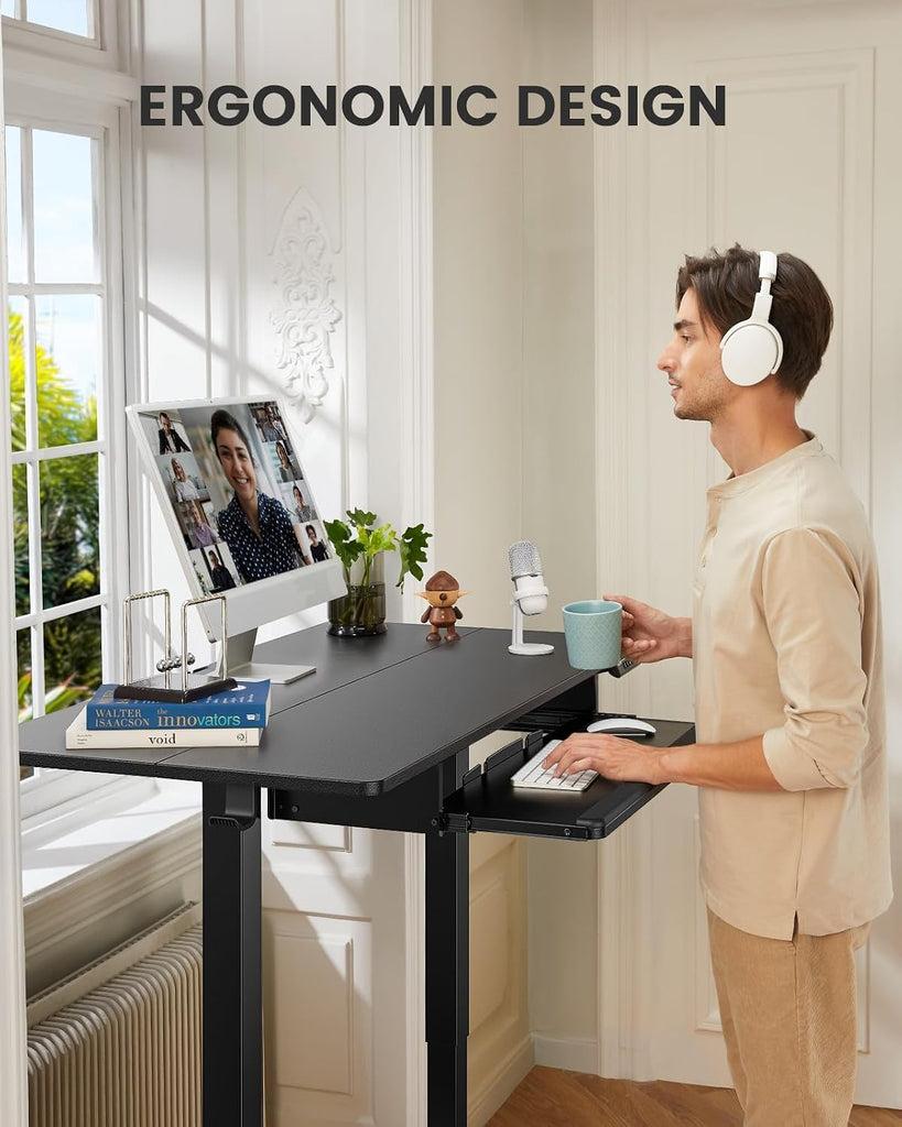 Electric Standing Desk with Keyboard Tray, 55x28 Inches Adjustable Height Sit Stand Up Desk, Home Office Desk