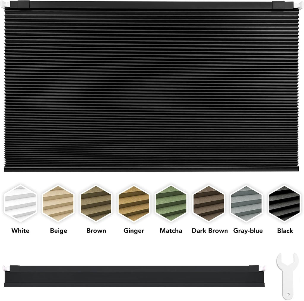 Cordless Blackout Cellular Shades, 16" W x 36" H, Black Gray, Custom Size Honeycomb Blinds for Windows, No Drill No