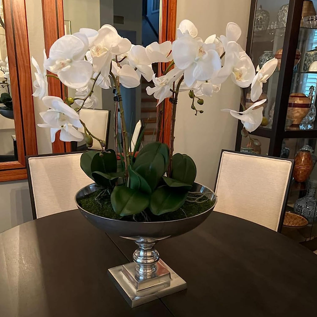 Artificial Orchid Plant, 35 Inch Phalaenopsis Flowers with Leaves, Real Touch Orchid Stems Decoration - Set of 4