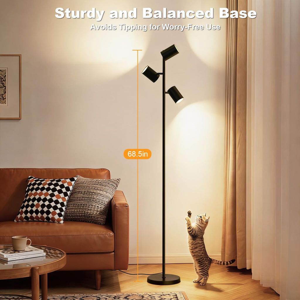 LED Tree Floor Lamp, 36W Super Bright Reading Lamp with Remote, Dimmable Tall Standing Light with 3 Rotatable