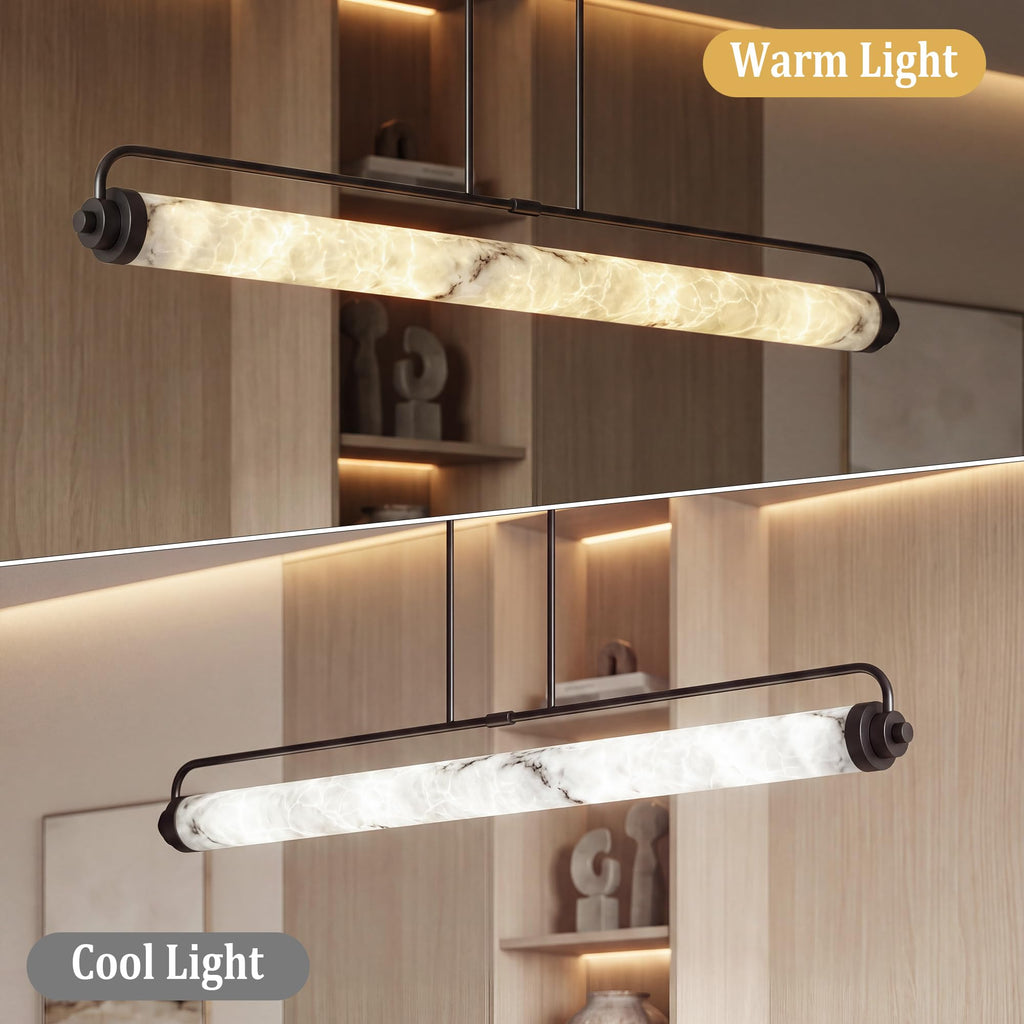 Dimmable LED Alabaster Linear Chandelier, Adjustable Kitchen Island Light