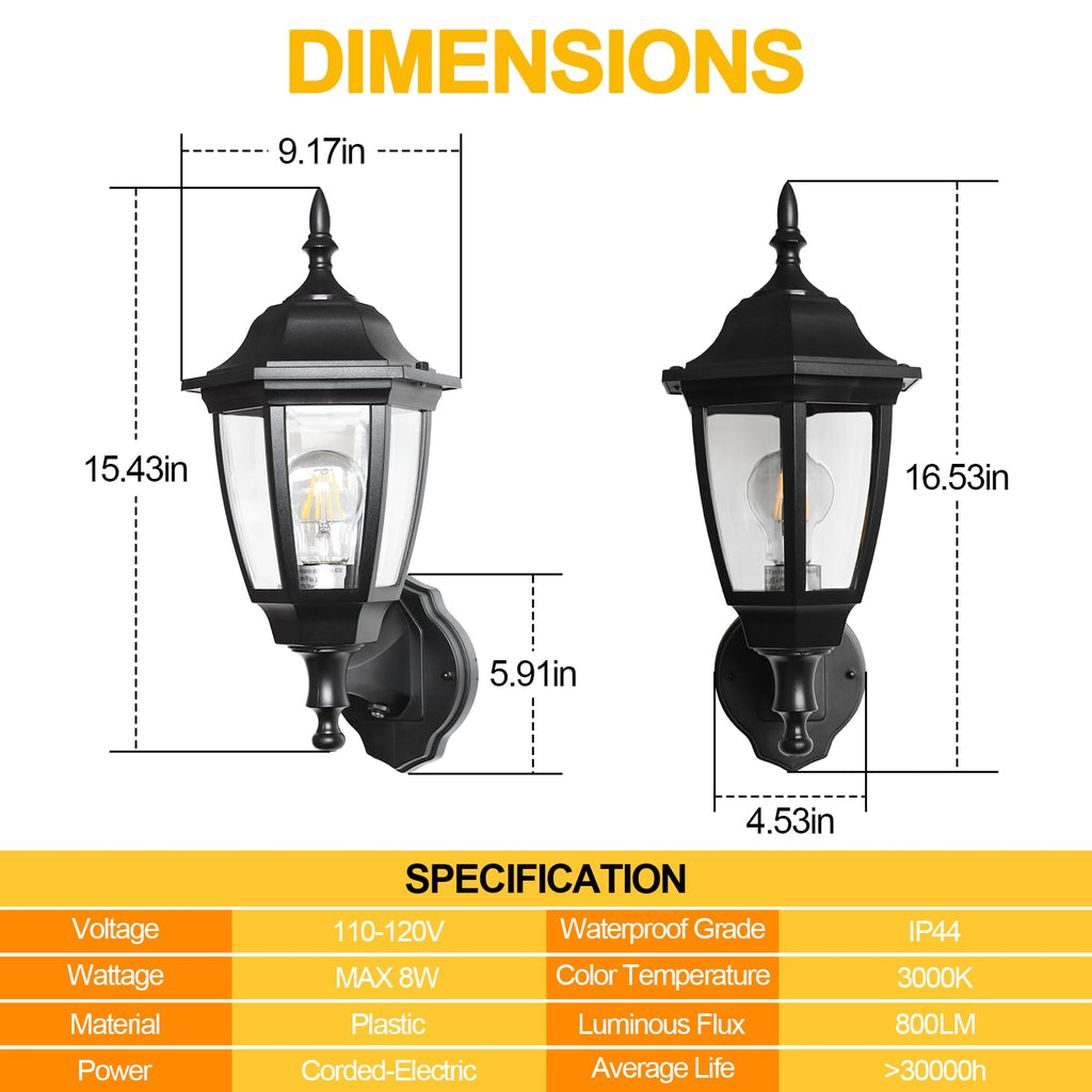 Dusk to Dawn Outdoor Wall Light, Porch Sconce Light Fixtures, 2-Pack