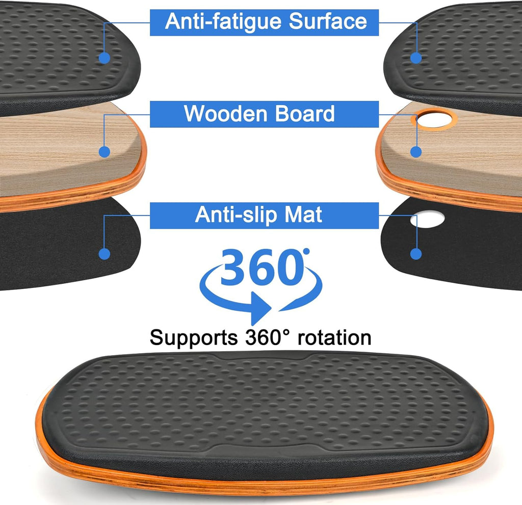 Office Standing Desk Anti Fatigue Mat Wooden Wobble Balance Board Stability Rocker Ergonomically Engineered for Stand