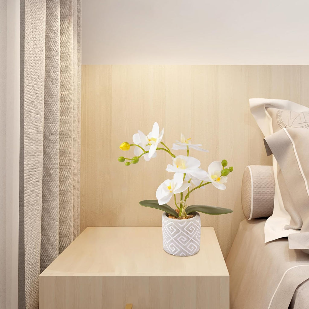Artificial Orchids Flowers in Pot, Real Touch Faux Orchids Flowers with Vase Small Fake Orchids White Potted Plants