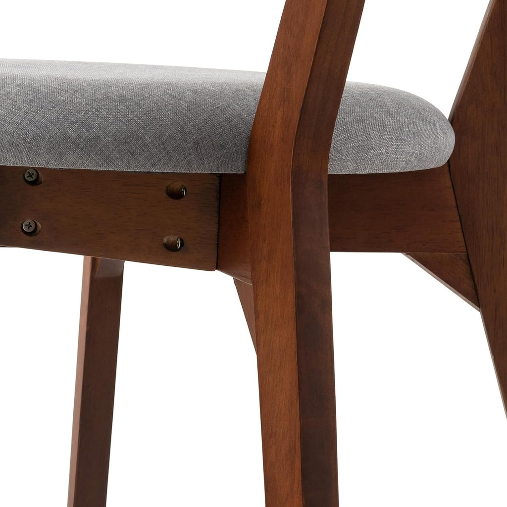 Mid-Century Dining Chairs, Rubber Wood Chairs with Back for Home, Kitchen, Dining Room, Restaurant, Gray-Blue Cushion