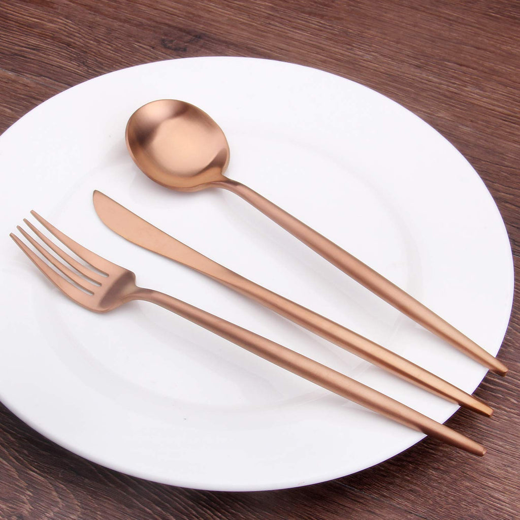 Matte Copper Silverware Set, 20-Piece Stainless Steel Satin Finish Flatware Set Service for 4, Kitchen Utensil Set