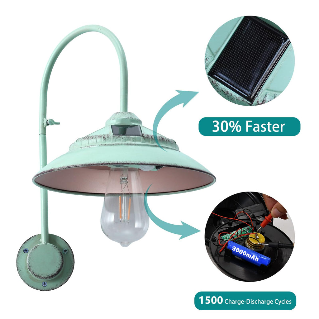Solar Barn Lights with Motion Sensor - Metal Solar Porch Lights Outdoor with 4 High Efficiency Solar Panels - Rustic