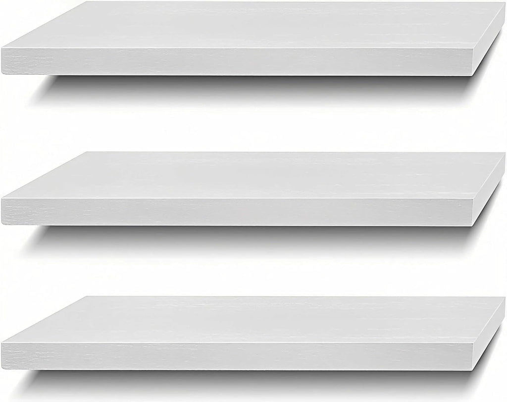 Floating Shelves Wall Shelf Solid Wood Bedroom Kitchen Set of 3, White Wall Shelves