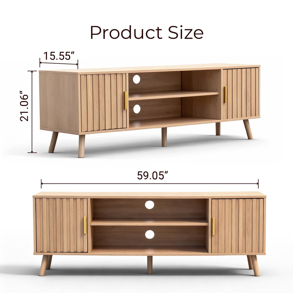 59" TV Stand with Fluted Doors for TVs up to 65", Oak
