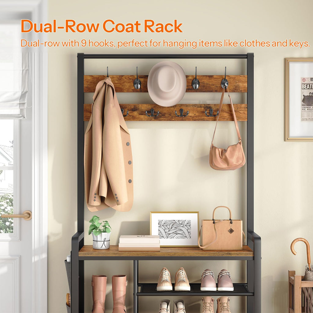 Hall Tree with Bench, Shoe Rack with Coat Rack, 39.4" Coat Rack with Shoe Storage, 5 Tier Shoe Storage Organizer