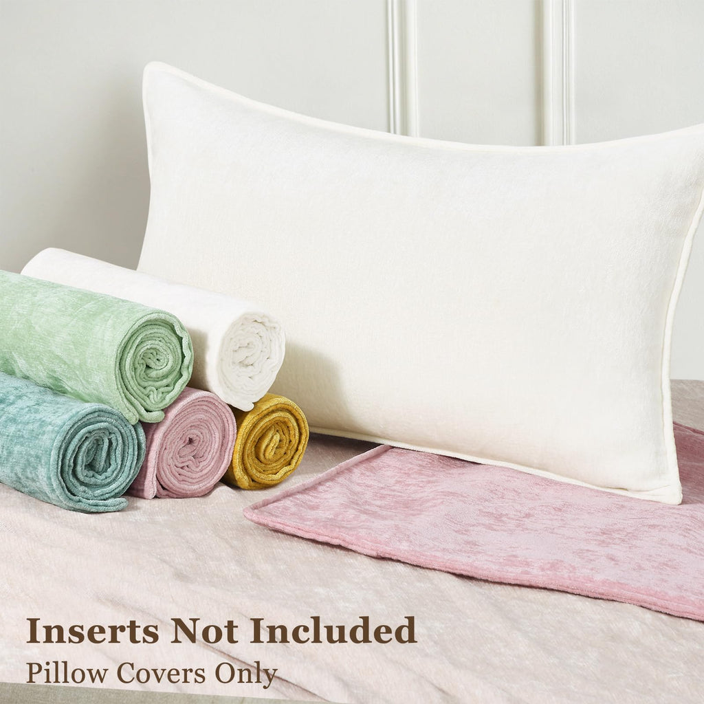 Chenille Cream White Velvet Throw Pillow Covers 20x20 Set of 2