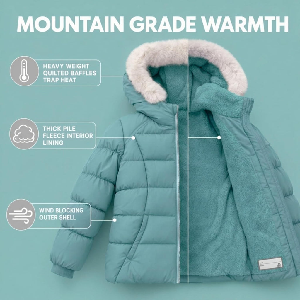 Girls Winter Coat - Heavyweight Puffer Parka Jacket with Fur Hood