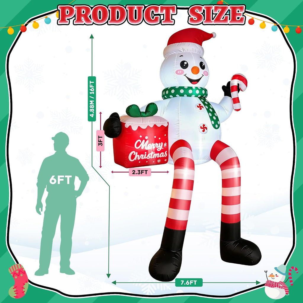 16FT Giant Christmas Inflatables Sitting Snowman Outdoor Blow Up