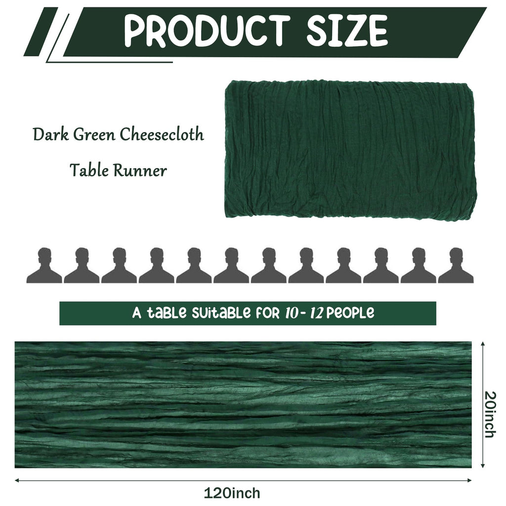 10 Pack Dark Green Cheesecloth Table Runner 10FT Boho Gauze Fabric Table Runner Vintage Rustic Sheer Runners for