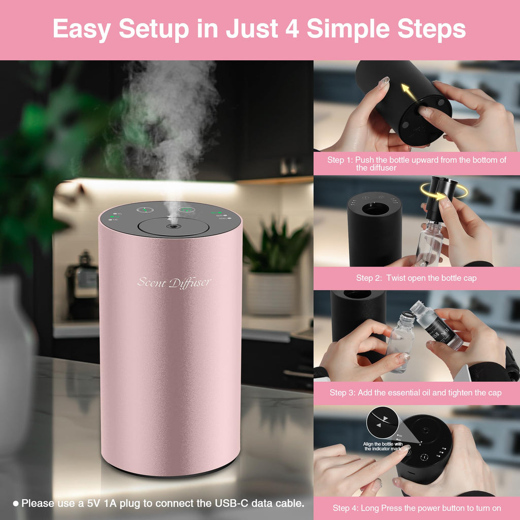 Waterless Essential Oil Diffuser Starter Kit - No Water Needed, Battery Operated Mini Scent Air Machine, Included