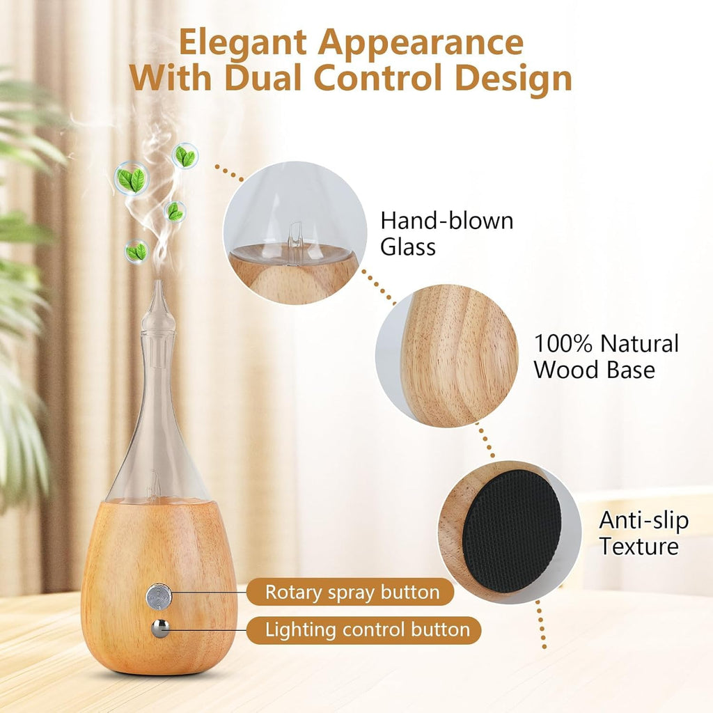 Essential Oil Diffuser Humidifiers, 7 Colors Light Setting, Quiet Diffuser, Small Aromatherapy Diffuser with Wood