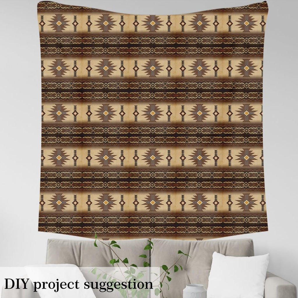 Tribal Grid Fabric by The Yard Vintage Brown Bohemian Style Stripes Fabric for Sewing Supplies Ethnic Geometric Grid