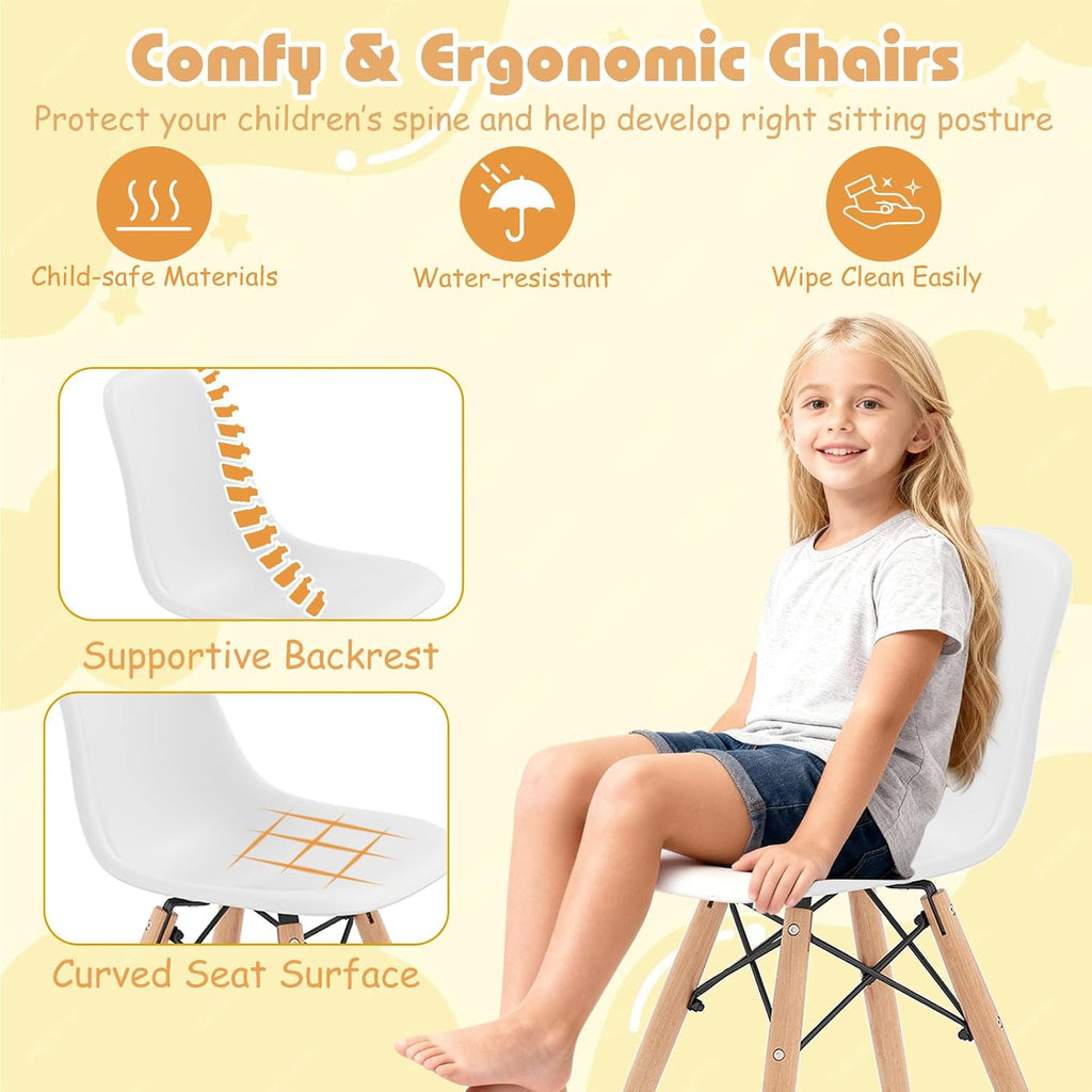 Kids Table and Chairs, 5 PCS Mid-Century Modern Style Kids Activity Set w/Wood Legs, Metal Frame, for Dining Drawing