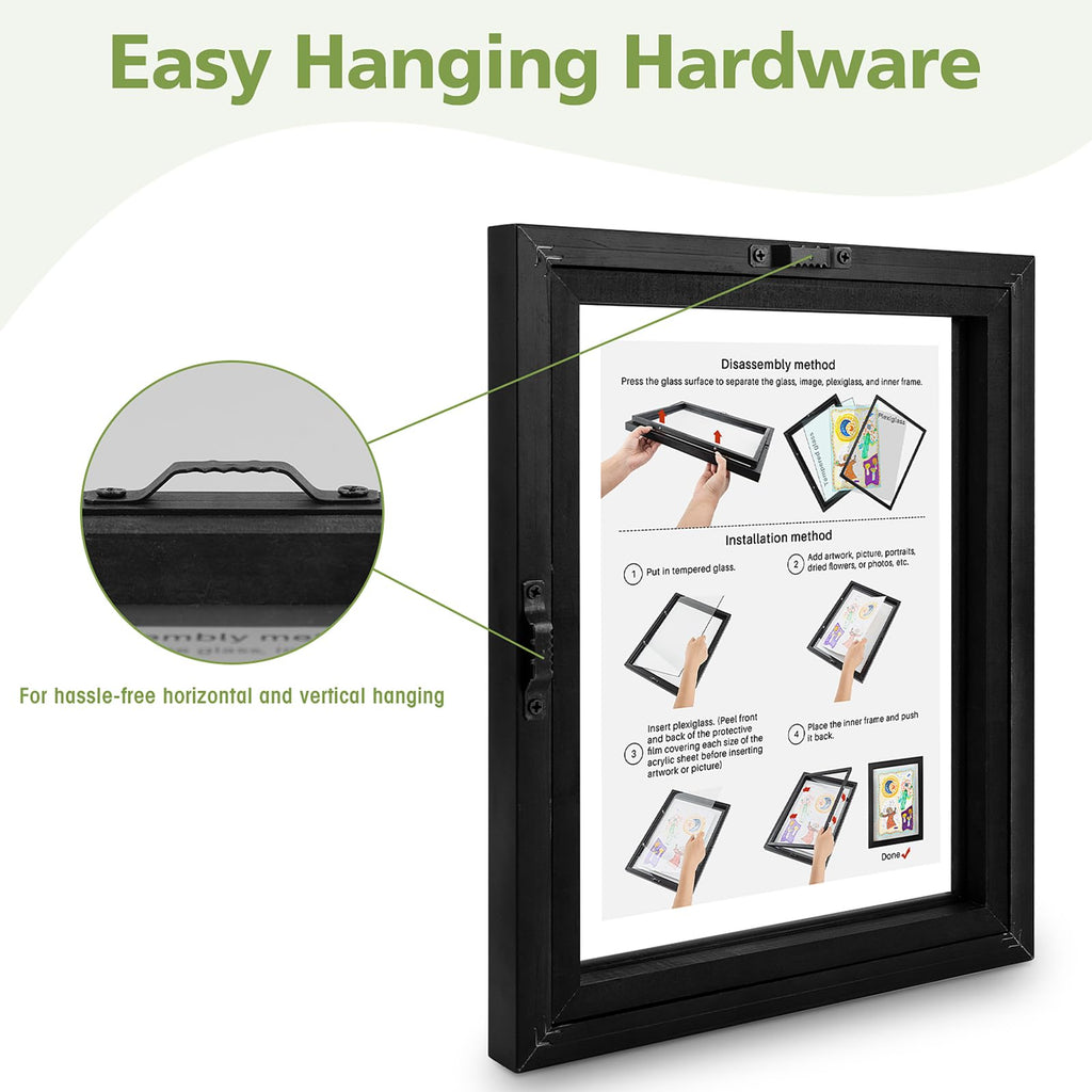 8X10 Floating Picture Frame Solid Wood Black(2 Pack)