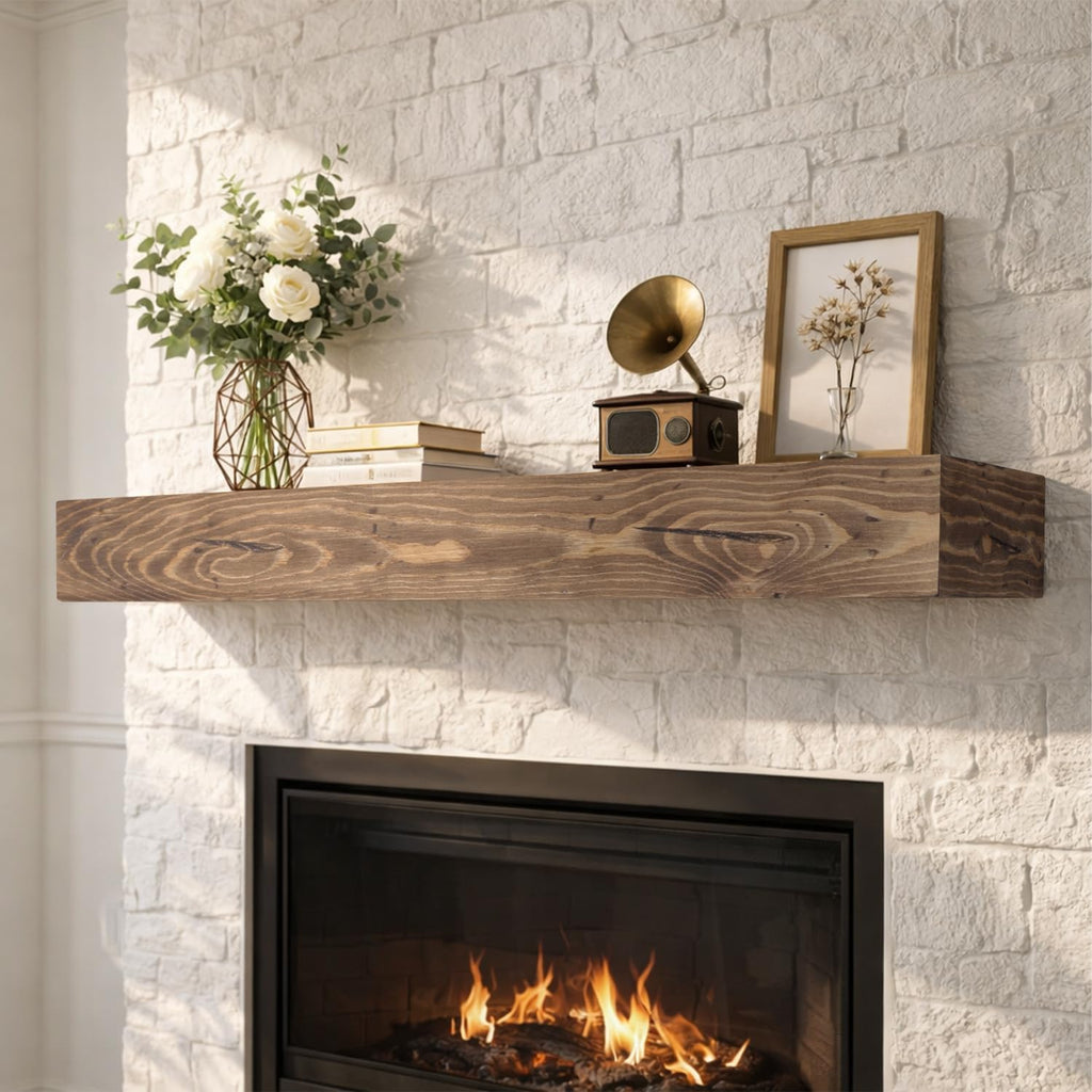 Distressed - Wall-Mounted Mantel for Over Fireplace - Farmhouse Distressed Shelf - Handcrafted Solid Wood Floating