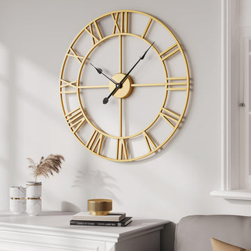 20 Inch Wall Clock Gold Modern Metal Round Decorative Clock