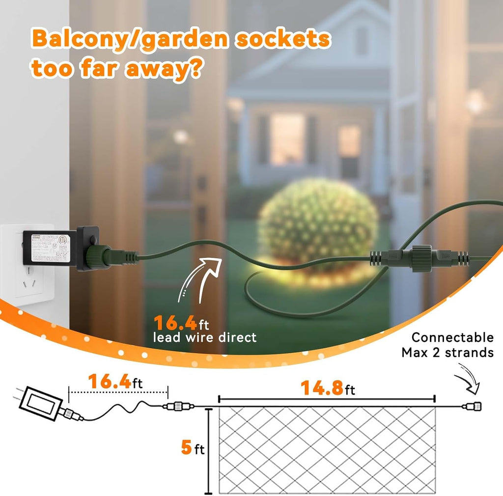 14.8FT x 5FT Christmas Net Lights Outdoor Mesh Lights Connectable