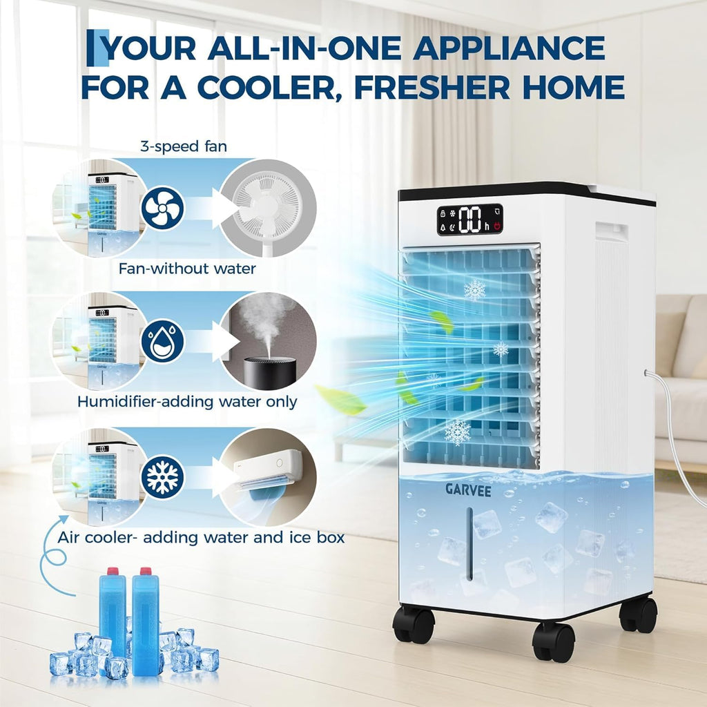 7L Evaporative Air Cooler with Remote Control, 3-IN-1 Portable Swamp CoolerHome Office Garage