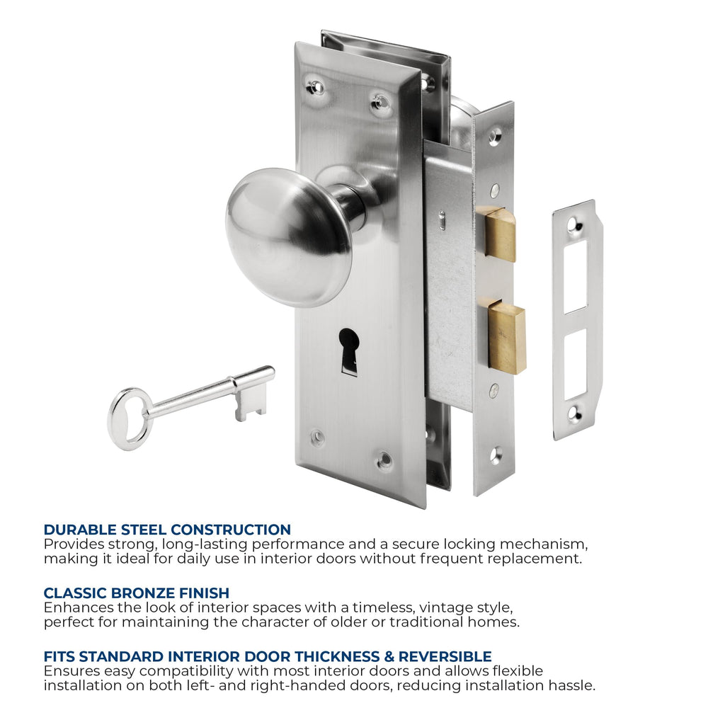 Keyed Mortise Lock Set, Satin Nickel Knob, Interior Doors