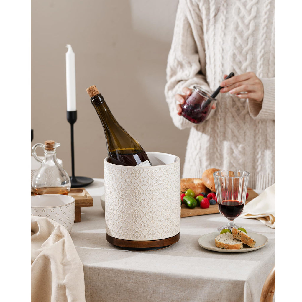 Kitchen Utensil Holder, 360° Rotating Extra Large Ceramic Utensil Holder with Embossed Pattern, 7.3" Cooking Utensil