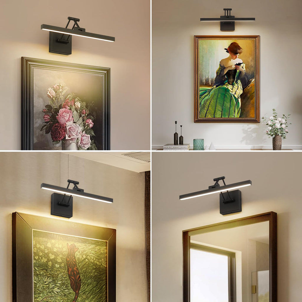 Hard-Wired Picture Light Dimmable LED Picture Lights for Paintings 15.7" Inch Black Metal Body Wall Pictures