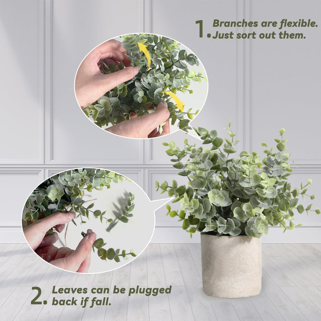4 Pack Small Potted Eucalyptus Fake Plants Shelf