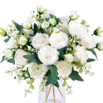 4 Bunches Peony Artificial Flowers White Flowers Silk Peonies Bouquets for Wedding Party Table Centerpieces Floral